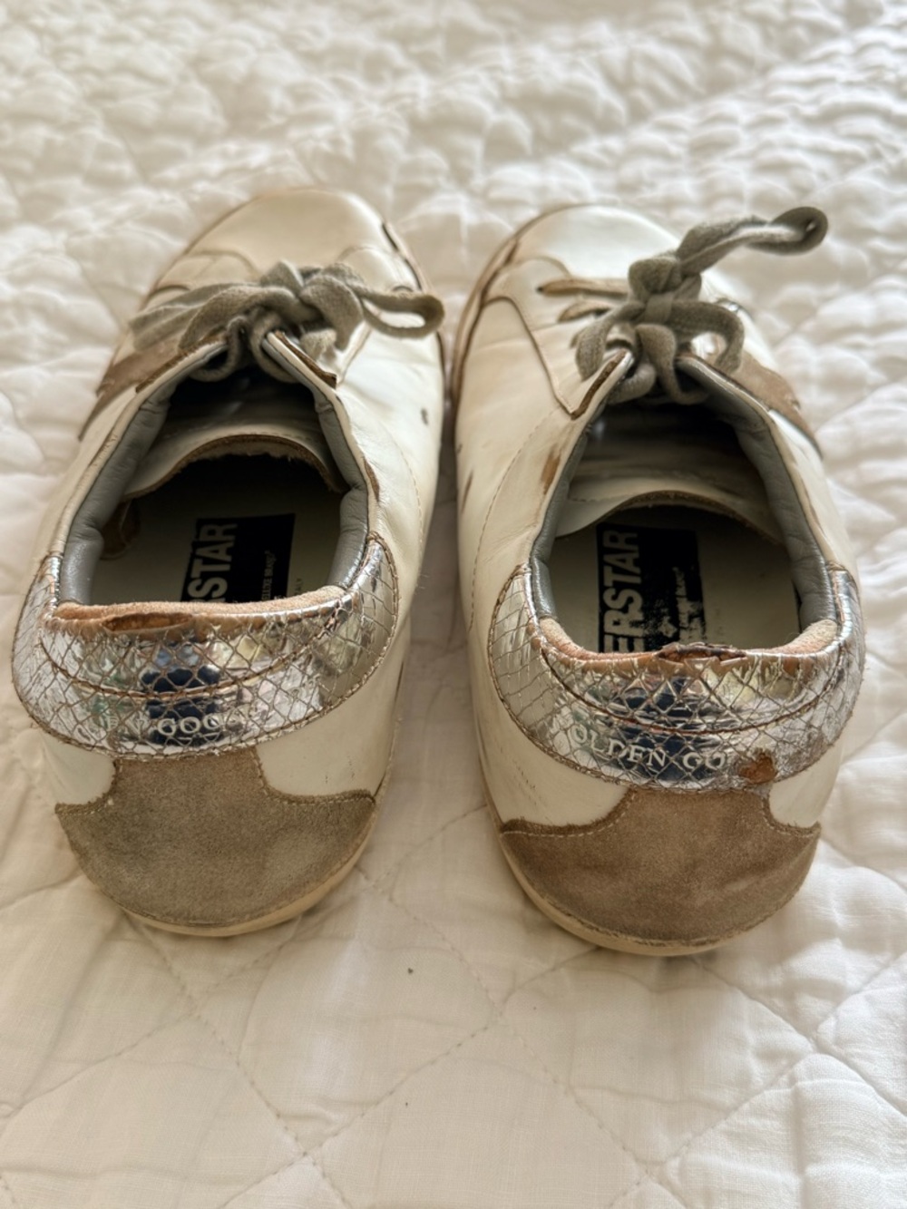Golden Goose Superstar Sneakers White Taupe Star Distressed Leather 41 Italy - Picture 9 of 15